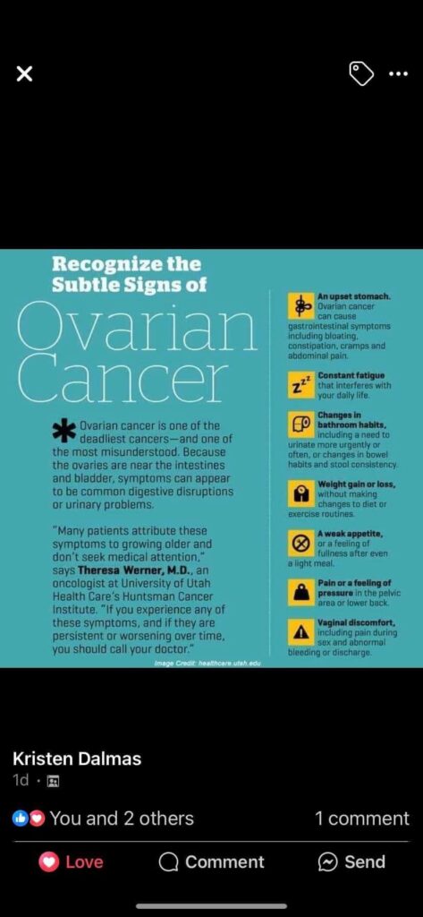 It’s Ovarian Cancer Month.  Spread the word!